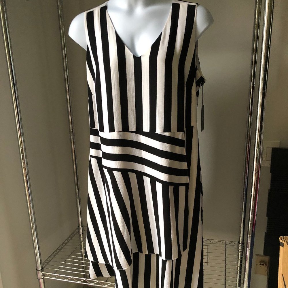 VINCE CAMUTO 20 black white striped midi dress NWT